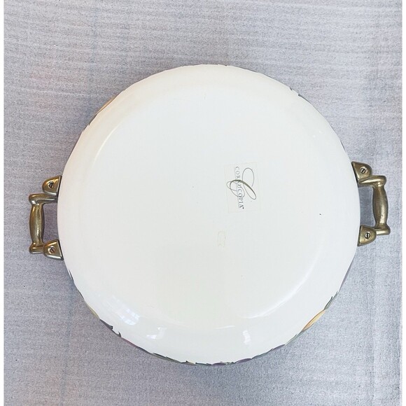 Cornucopia Enamel Dutch Oven Stock Pot 2.5 Qt Brass Handles Fruit Design - Picture 11 of 12